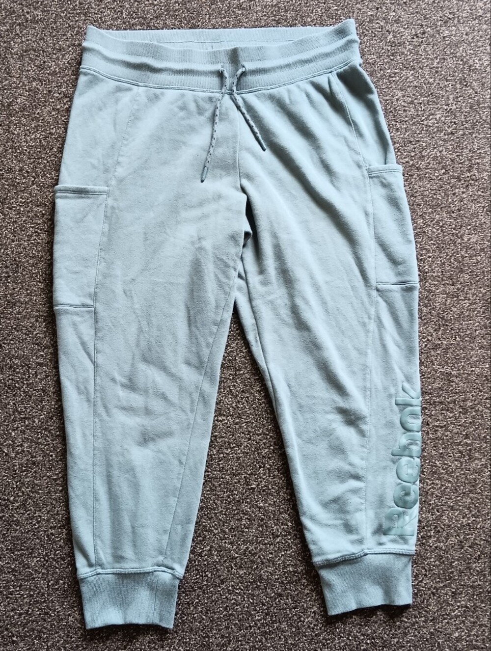 Reebok Light Blue Jogger Sweatpants, Womens XL Side Pocket Gym Lounge Capris